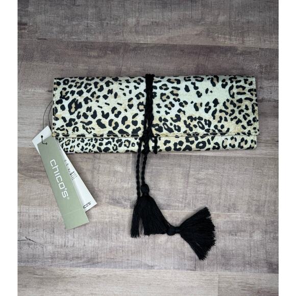 Chico's Leopard Print Jewelry Roll Travel Case w/ Tassels - Picture 1 of 3